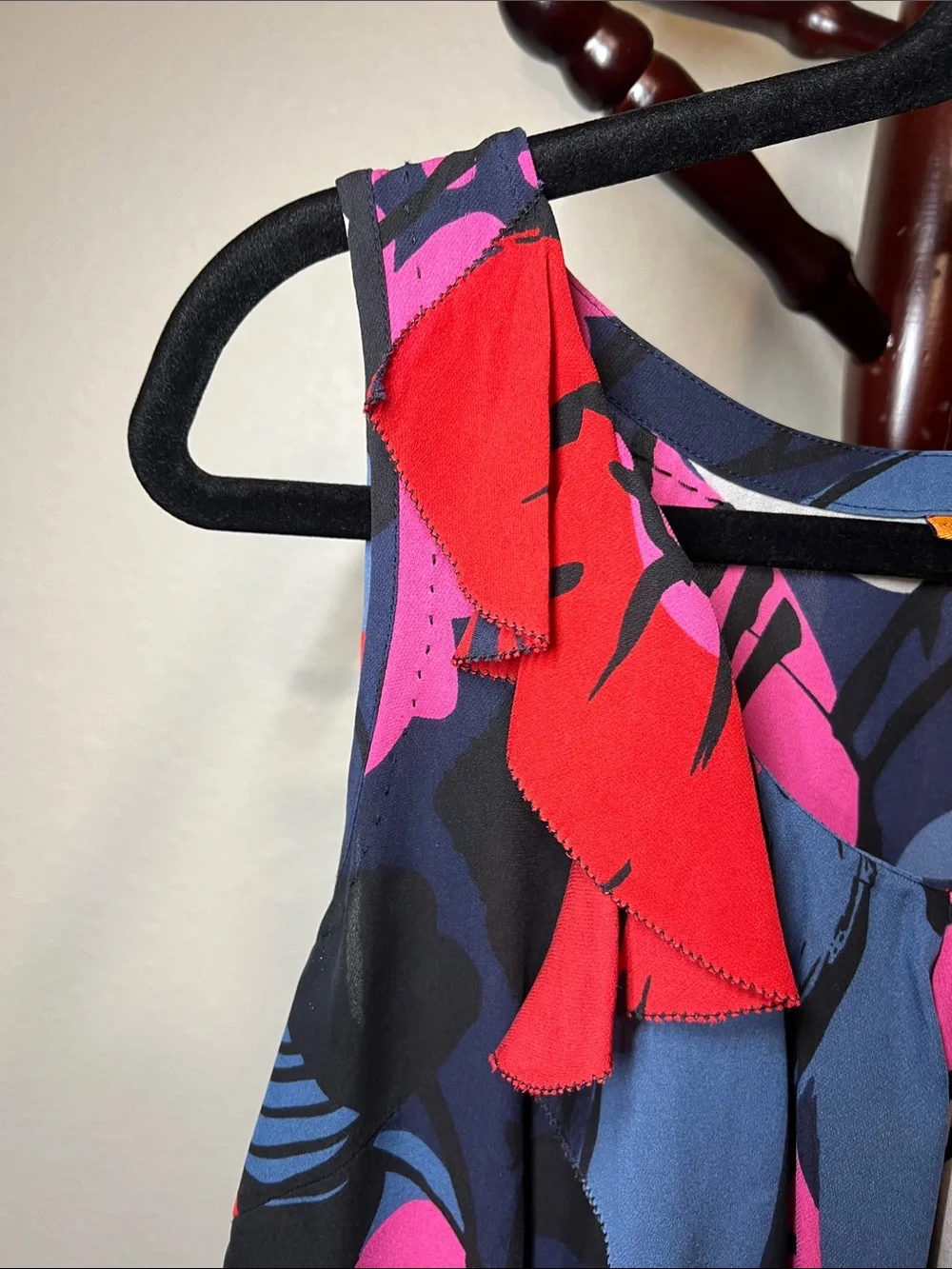 Tory Burch Sleeveless Floral Ruffle Top - Pink, Red & Blue